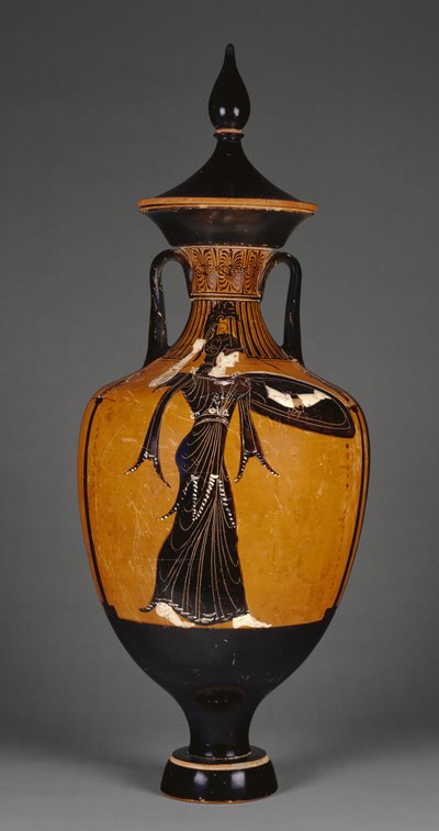 Panathenaic prize amphora with lid and figure of Athena, 363-2 BC by Greek